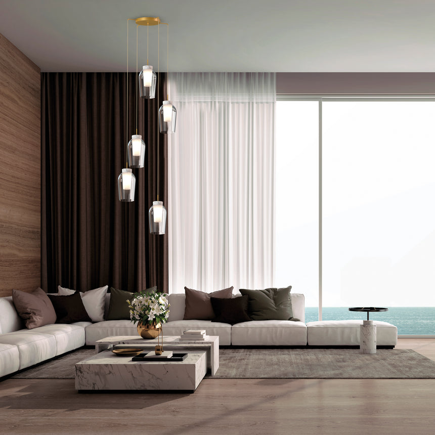 Mantra Nora Lámpara de techo colgante 5 luces oro y blanco 8395