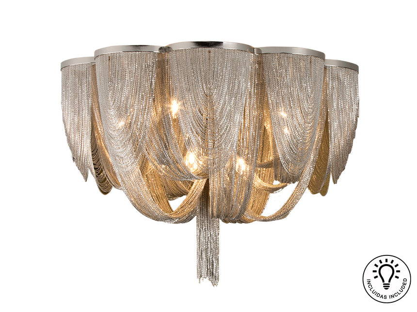 Plafón Schuller Minerva 10 luces níquel Ø68cm 872469