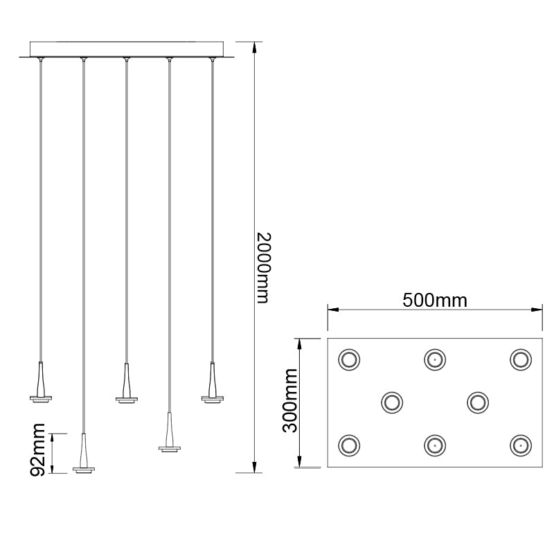 Plano de medidas - Mantra Andromeda Lámpara de techo colgante Cuadrado 8xLED 5W 3000K W/T Cristal oro 8934