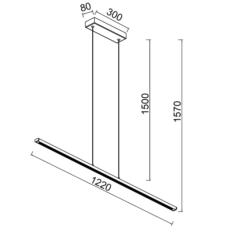 Plano de medidas - Mantra Lineal Lámpara de techo colgante LED 38W 3000K 122cm negro 8954
