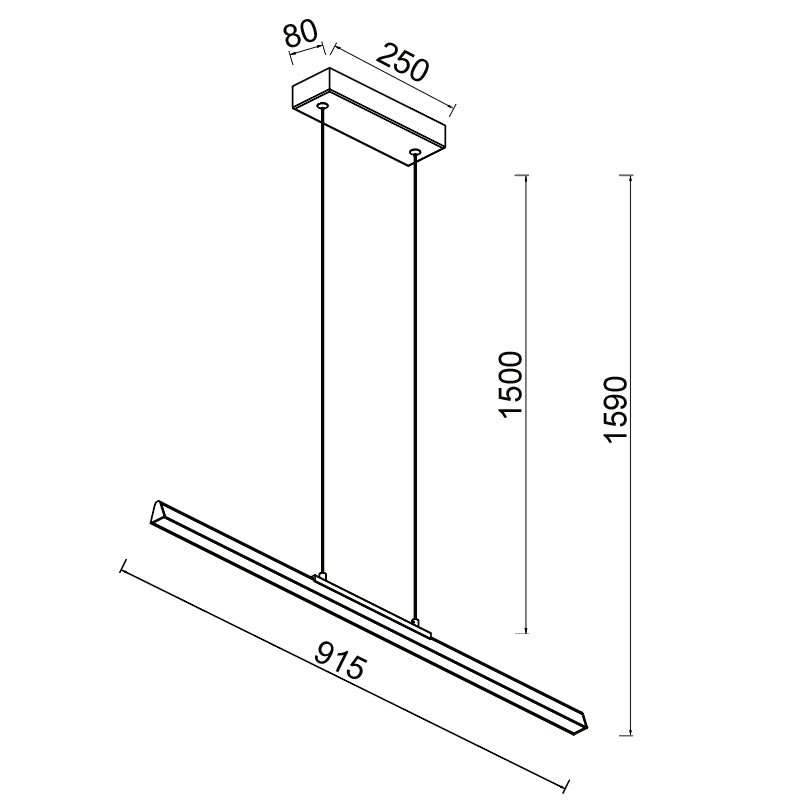Plano de medidas - Mantra Lineal Lámpara de techo colgante LED 36W 3000K 91cm blanco 8956