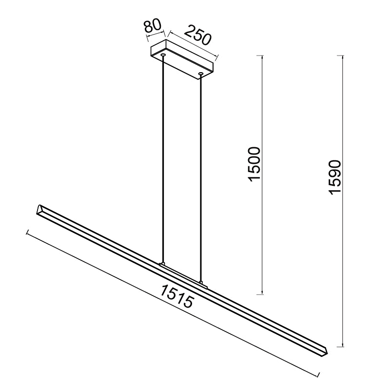 Plano de medidas - Mantra Lineal Lámpara de techo colgante LED 54W 3000K 151cm oro 8961