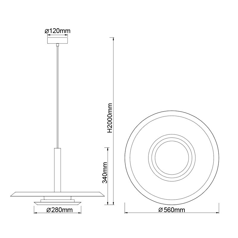 Plano de medidas - Mantra Tina Lámpara de techo colgante LED 24W 3000K white/black 9000