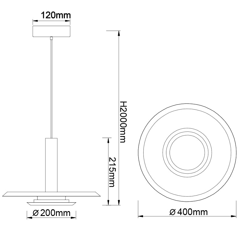 Plano de medidas - Mantra Tina Lámpara de techo colgante LED 18W 3000K white/black 9001