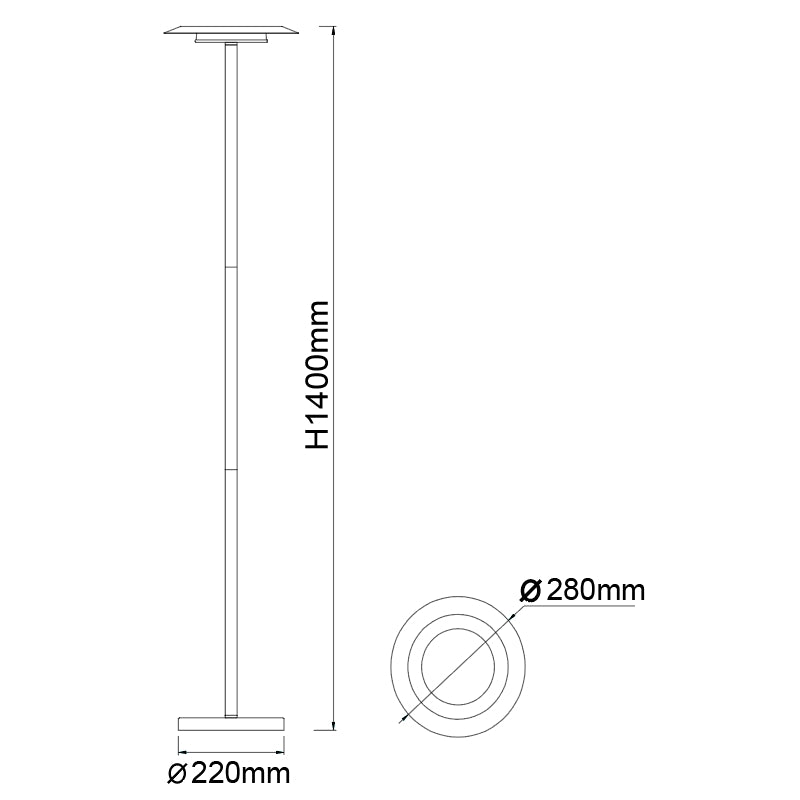 Plano de medidas - Mantra Tina Lámpara pie de salón LED 12W 3000K blanco y negro 9005