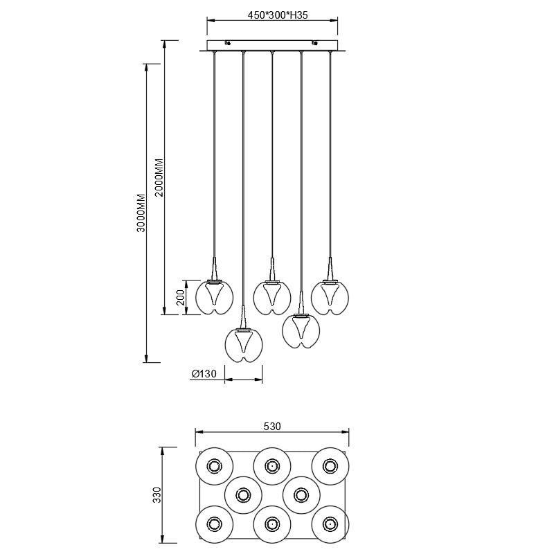 Plano de medidas - Mantra Andromeda Lámpara de techo colgante oro 9081
