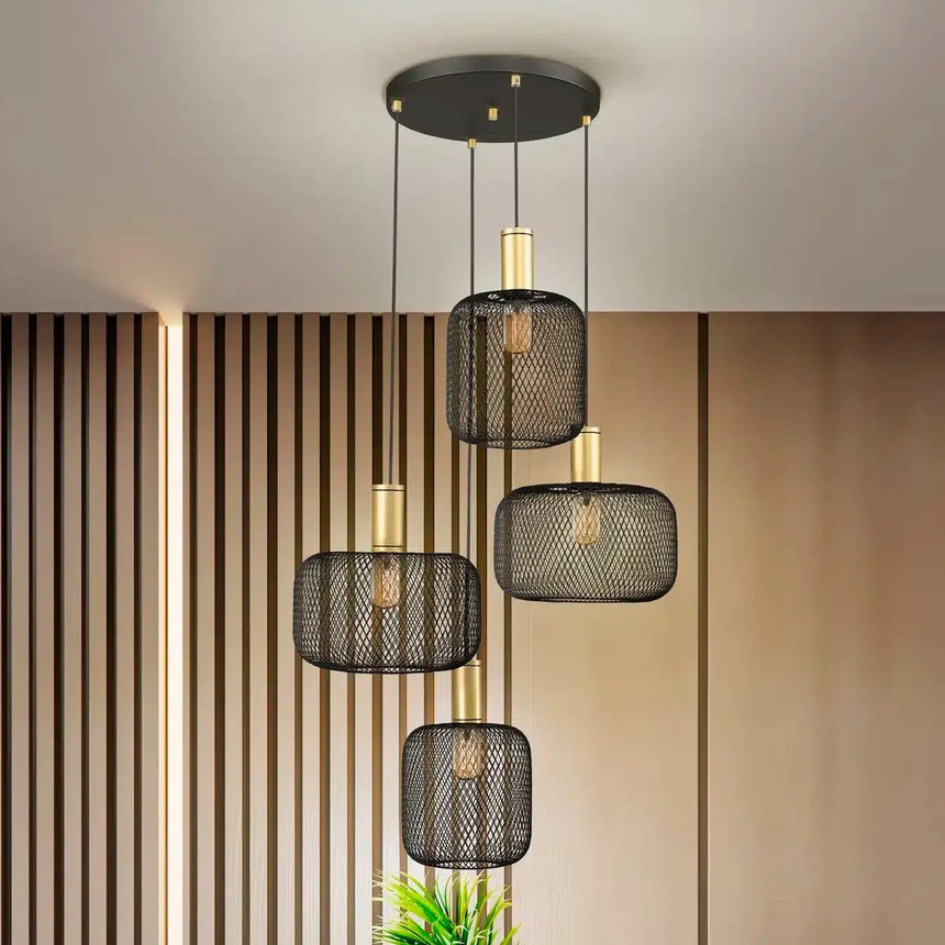 Schuller Osiris Lámpara de techo colgante 4 luces oro y negro 910477