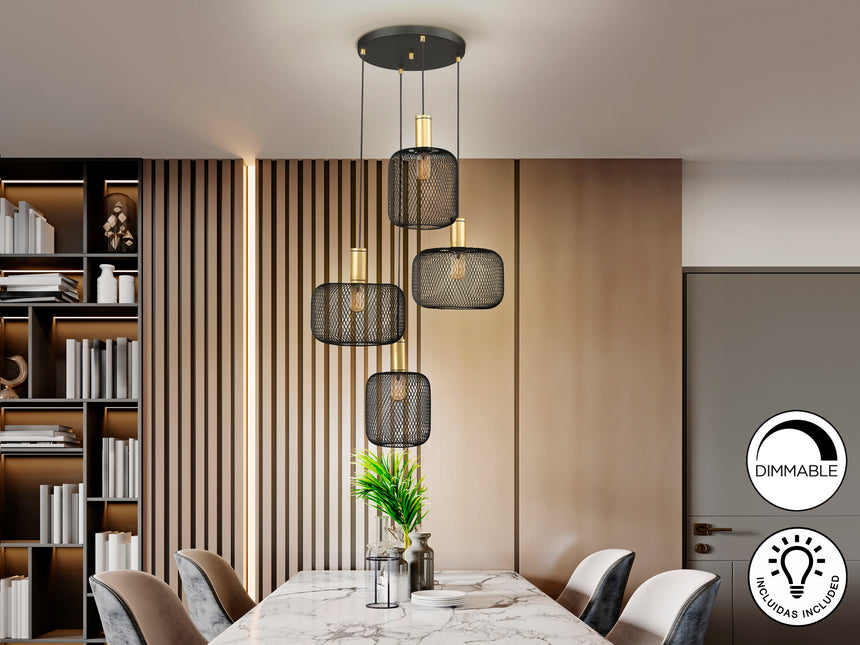 Lámpara de techo colgante Schuller Osiris 4 luces negro