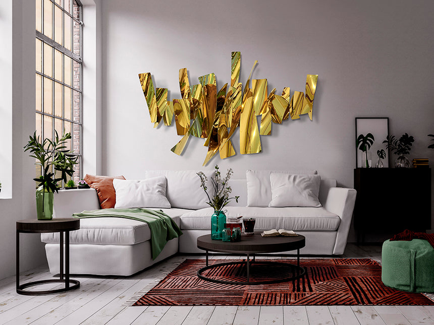 Escultura de pared Schuller Fracture dorado brillo acero inoxidable 110cm 997218 - imagen 3