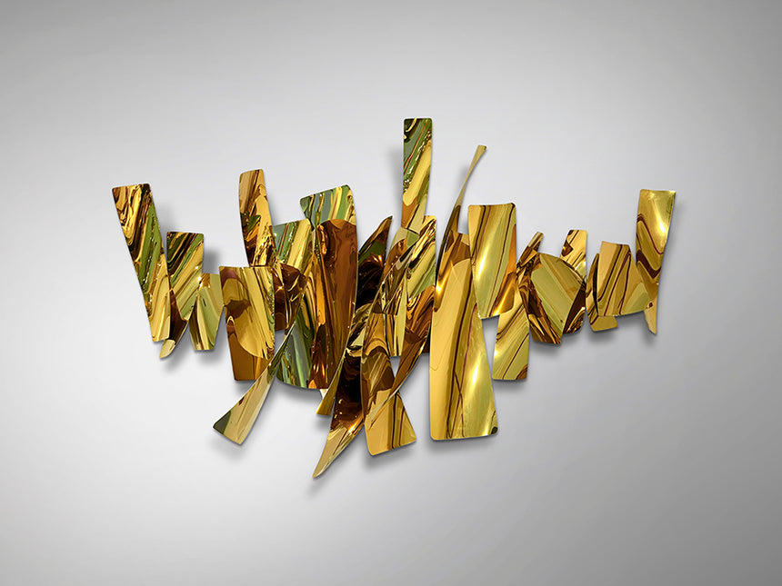 Escultura de pared Schuller Fracture dorado brillo acero inoxidable 110cm 997218 - imagen 4