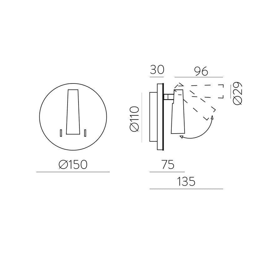 ACB Panau Wall Lamp 16/3660 Textured White, LED 6W 3000K 540lm + 3W 3000K 285lm, CRI90, Integrated LED, Two switches, Adjustable A3660001B