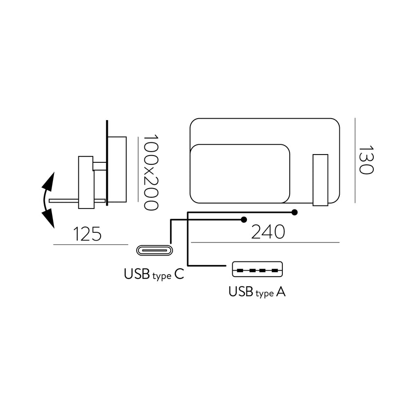 ACB Laika Aplique LED blanco texturado 6W 2700K + 3W 2700K interruptores USB-C orientable A3665194BDER