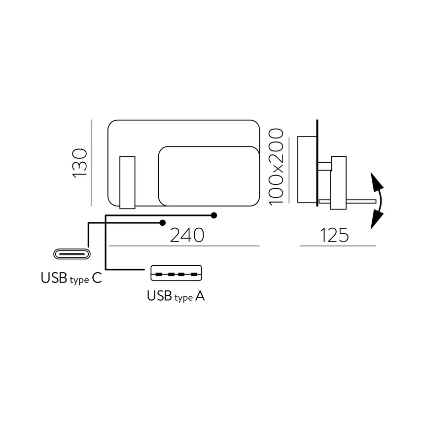 ACB Laika aplique LED niquel mate 6W 2700K 3W 2700K dos interruptores orientable con USB USB-C A3665194NMIZQ