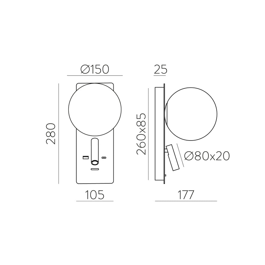 ACB Kin Aplique LED con LED orientable USB USBC níquel mate opal A8169290NM