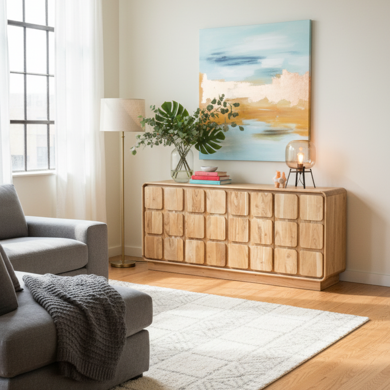 Aparador madera mango 4 puertas 180x40x80cm 39496