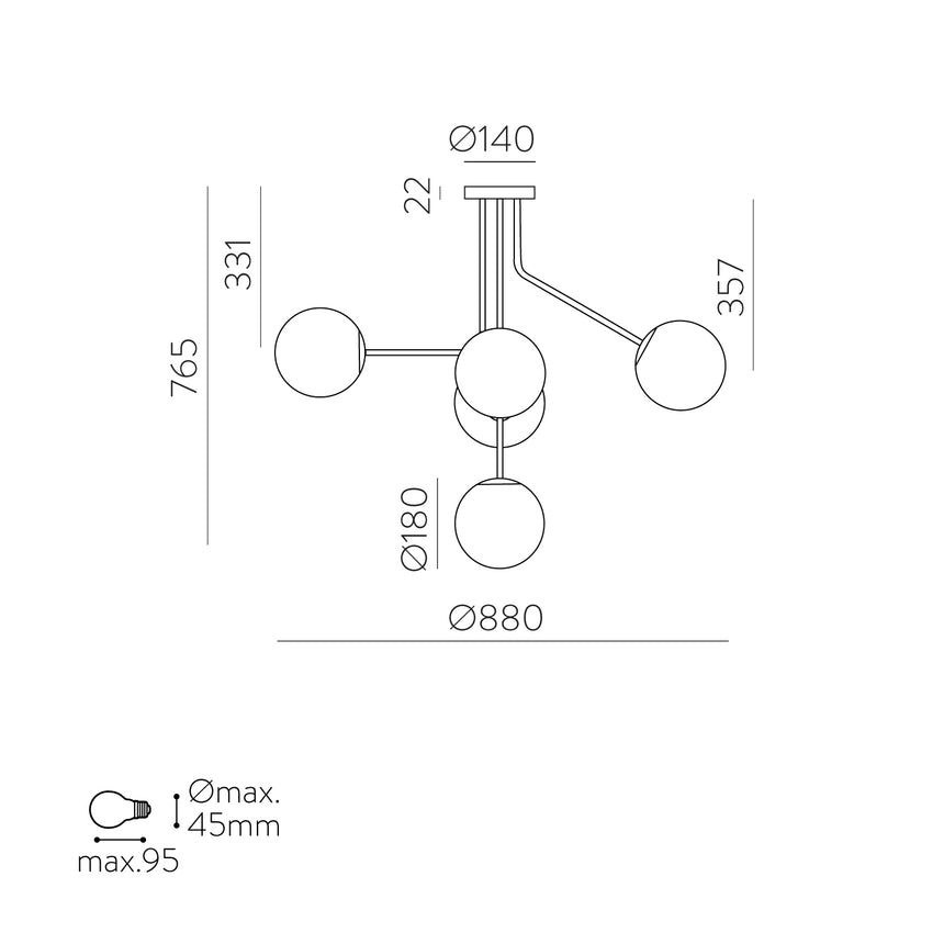 ACB Parma Lámpara colgante negro opal E27 5 luces Ø4,5cm C3946280N