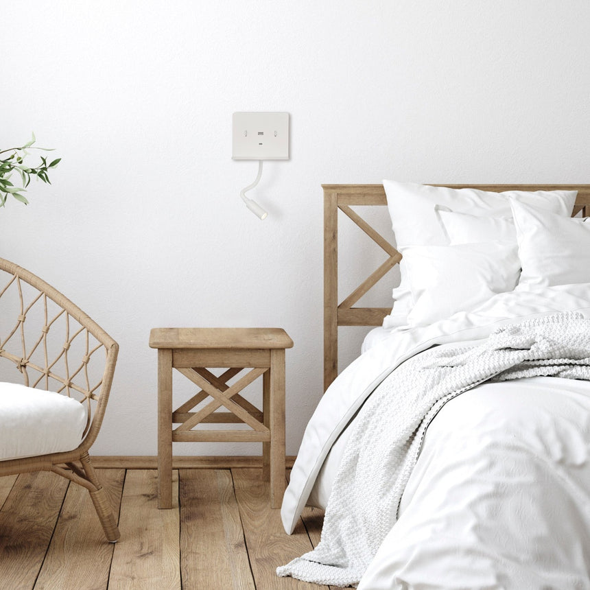 ACB Calma Aplique LED 6W 3000K + 3W 3000K dos interruptores orientable con USB USBC blanco texturado A3836001B