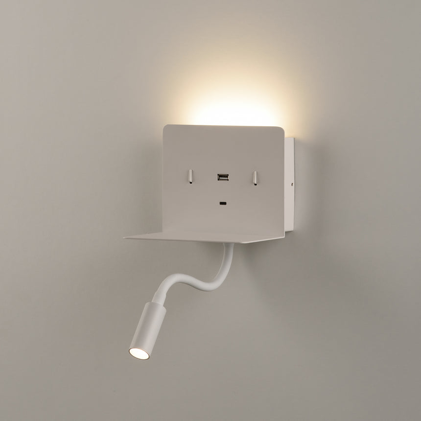 ACB Calma Aplique LED 6W 3000K + 3W 3000K dos interruptores orientable con USB USBC blanco texturado A3836001B