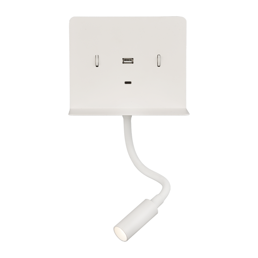 ACB Calma Aplique LED 6W 3000K + 3W 3000K dos interruptores orientable con USB USBC blanco texturado A3836001B