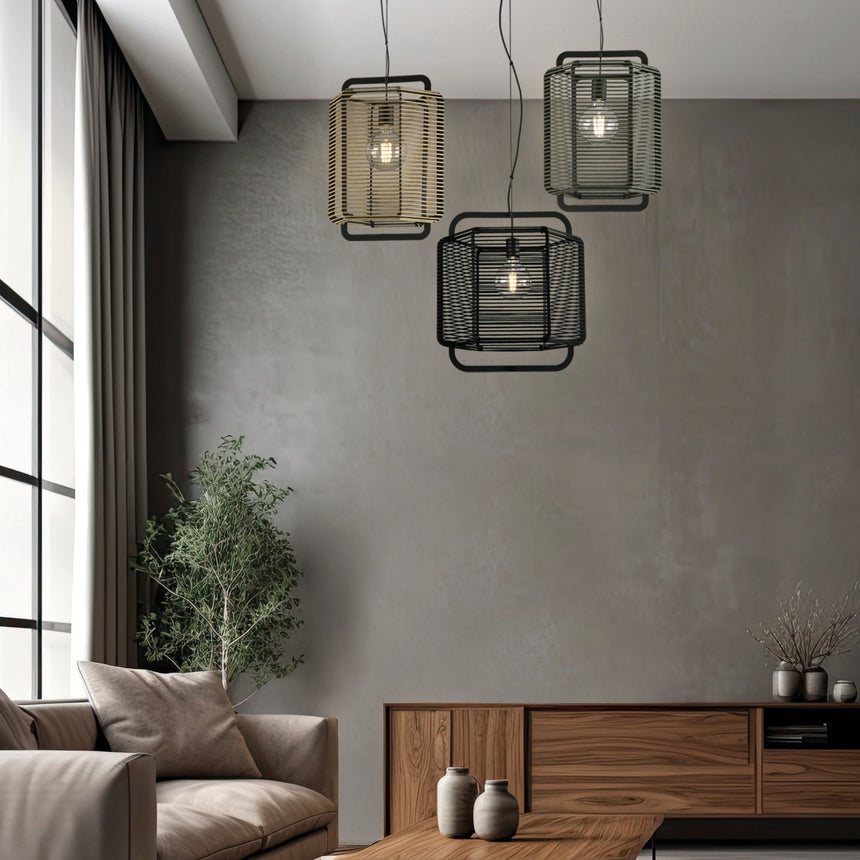 ACB Corda Lámpara de techo colgante LED Negro Alga E27 15W C39013NAL