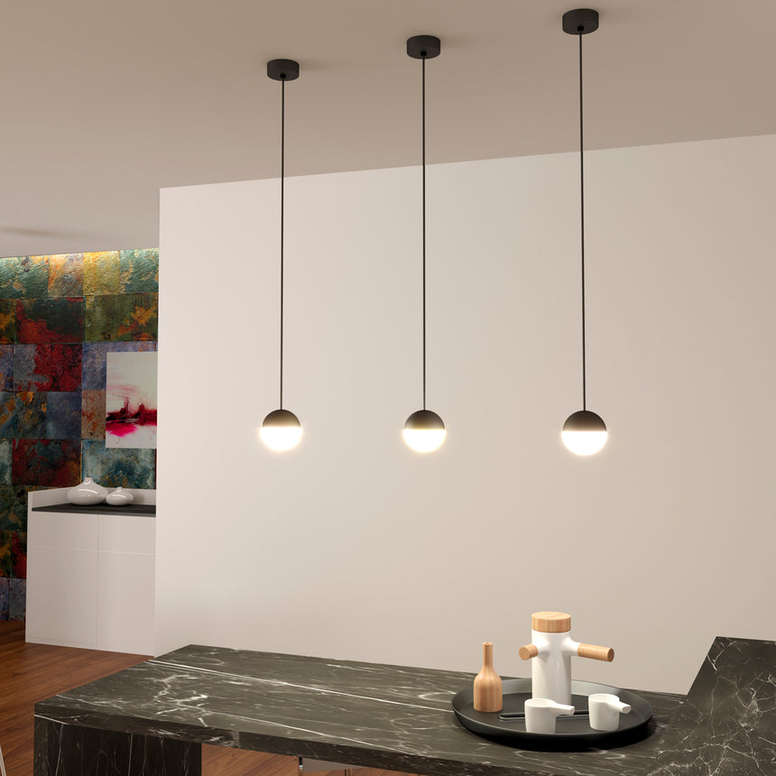 ACB Custo Pendant Light 3818/1 Textured Black/Opal, LED 5W 370lm, CRI90, Integrated LED, Kelvin 2700K-3000K Slide Switch C3818171N