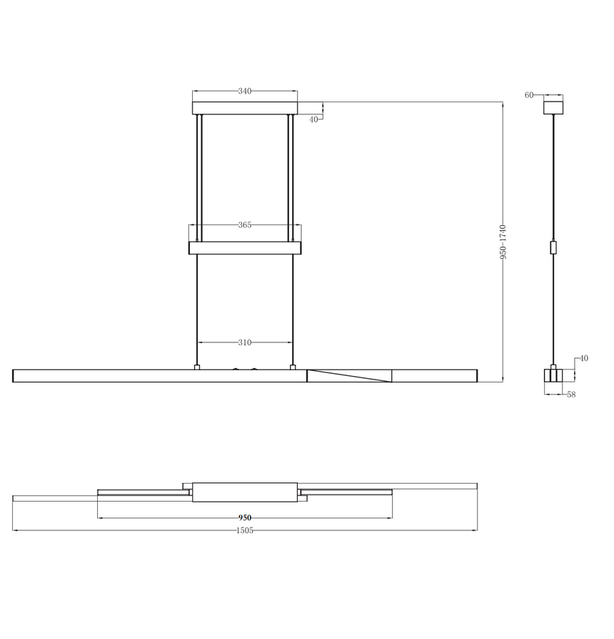 Trio Trajan Black Mat Metal LED Pendant Lamp 375310532
