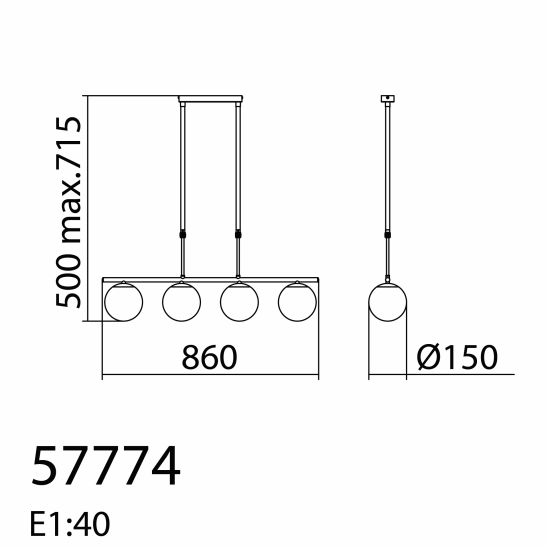 MDC RONDA Lámpara de techo colgante 4 luces con bola opal latón mate 577746101