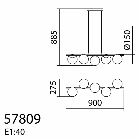 MDC Rondo Lámpara de techo colgante bolas 5 luces negro 578099101