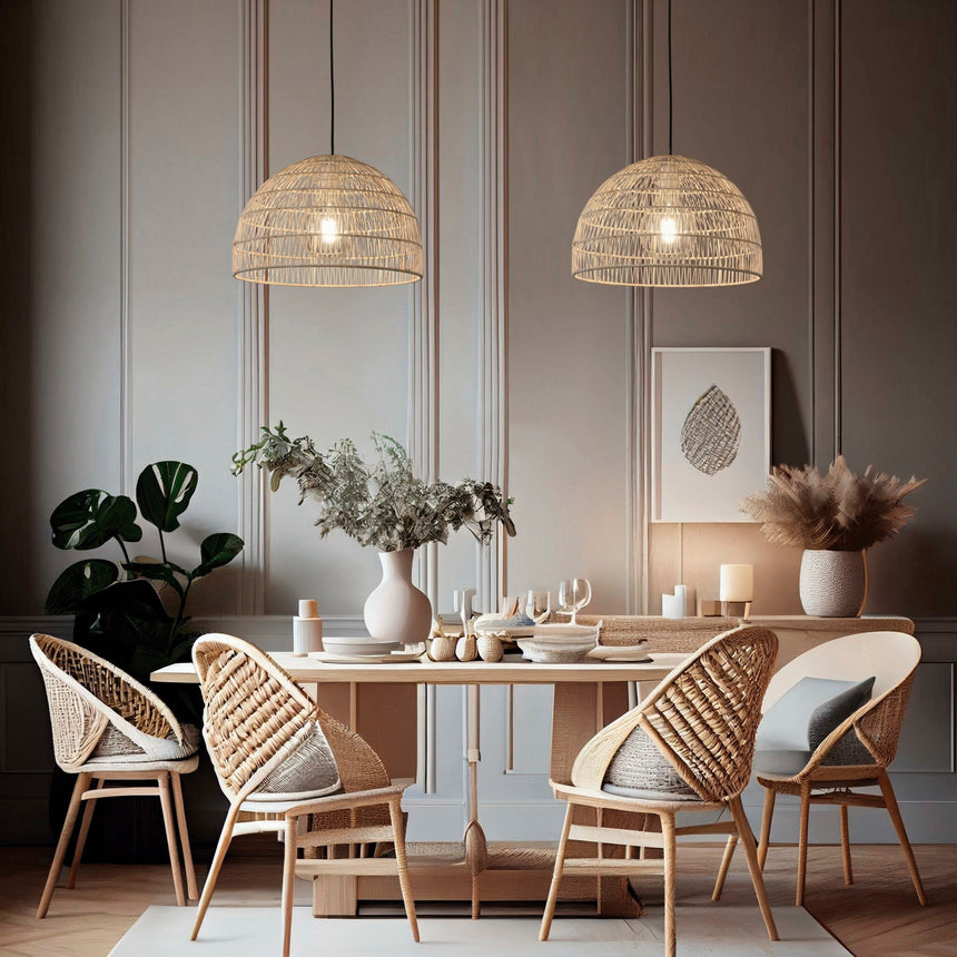 ACB Evens lámpara de techo colgante ratán natural kit blan text LED E27 15W C3930081NA