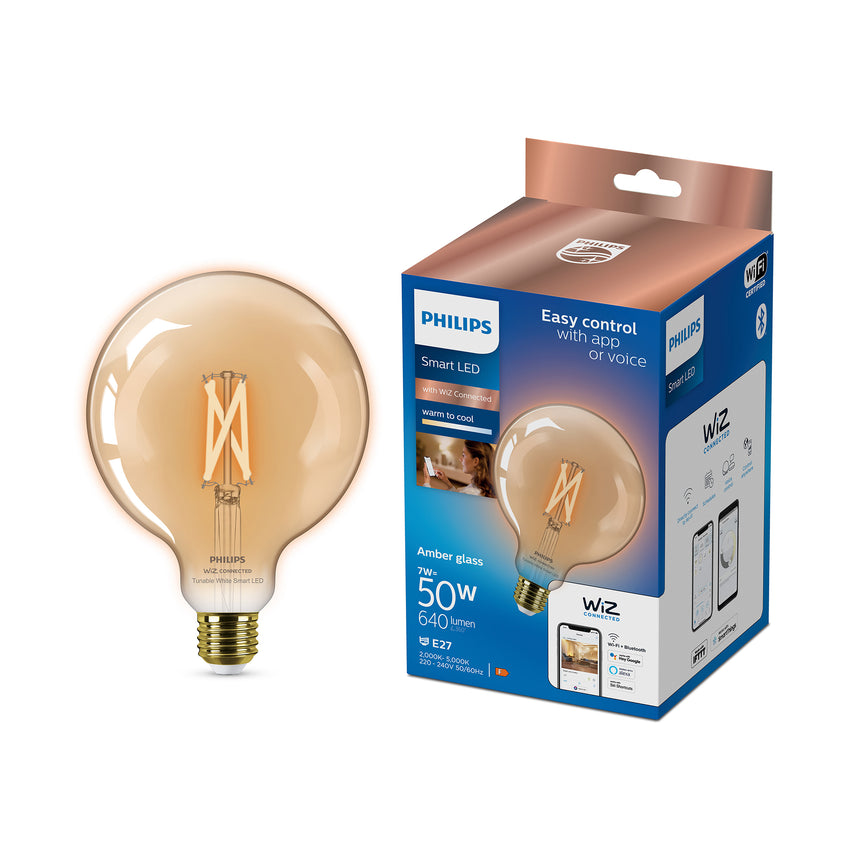 Bombilla de filamento Philips WiZ ámbar G125 7W E27 640lm 372122
