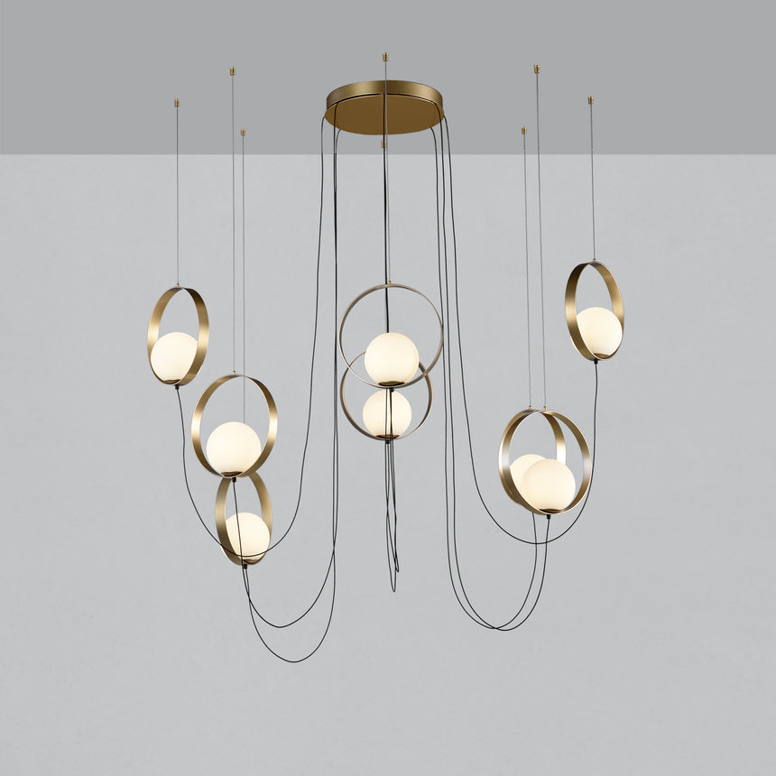 ACB Halo Lámpara colgante LED 8 luces oro técnico opal C3815871O