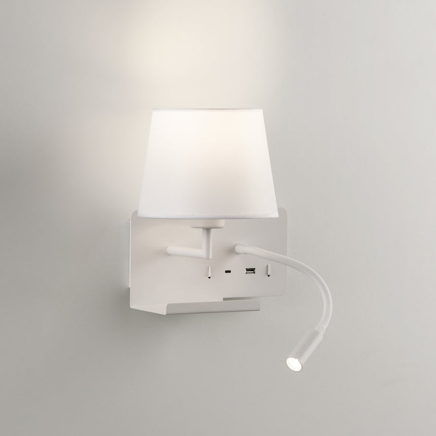 ACB Hold Wall Light 16/3664 Textured White, Pan. White, LED 3W 3000K 285lm + LED E27 15W, CRI90, Two switches, Adjustable, With USB, WITH USBC A3664181BIZQ