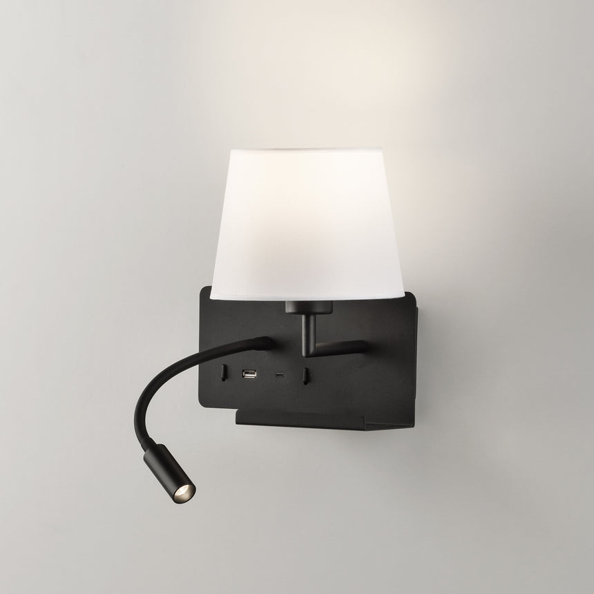 ACB Hold Aplique LED Negro Texturado 3W 3000K + 15W interruptores USB-C Orientable A3664181NDER