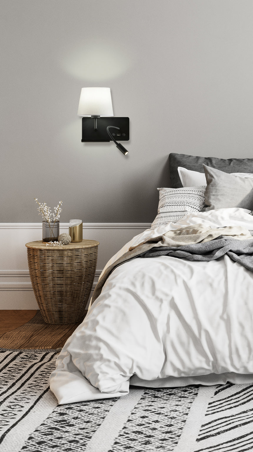 ACB Hold Aplique LED Negro Texturado 3W 3000K + E27 15W interruptores Orientable USB C A3664181NIZQ