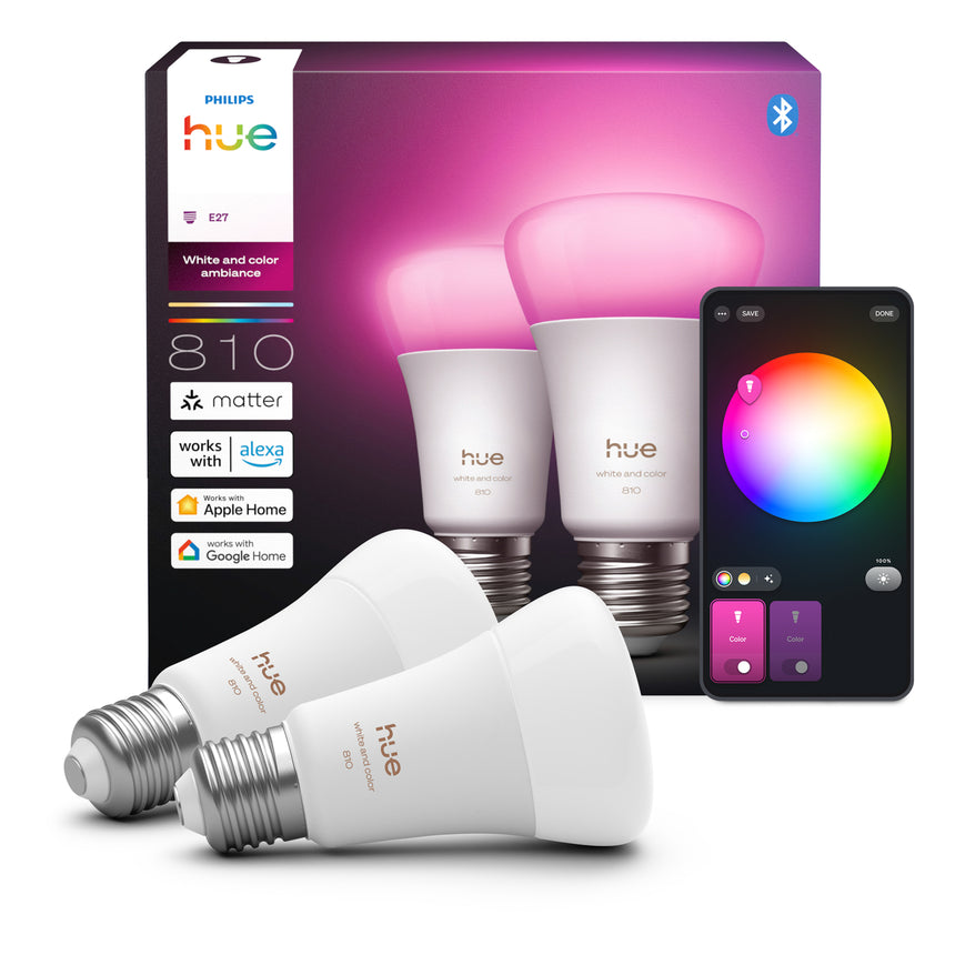 Philips Hue White and Color Ambiance Bombilla RGBW E27 6W 810lm (2 uds) 8720169364363