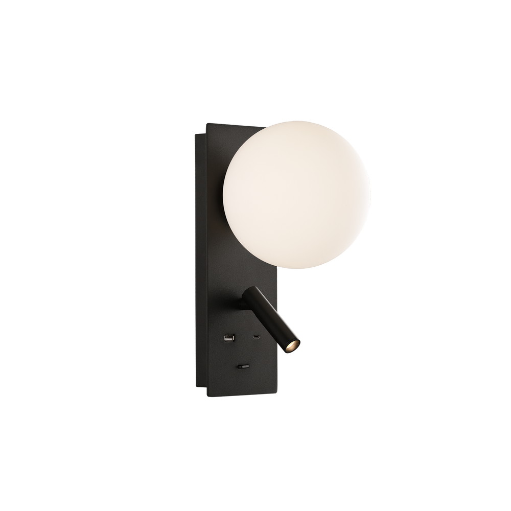 ACB Kin Wall Lamp 16/8169 black/opal LED + adjustable LED, USB, USBC A8169290N