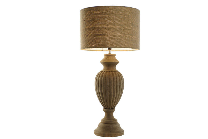 Lámpara de sobremesa madera tallada y pantalla yute 91 cm 216577