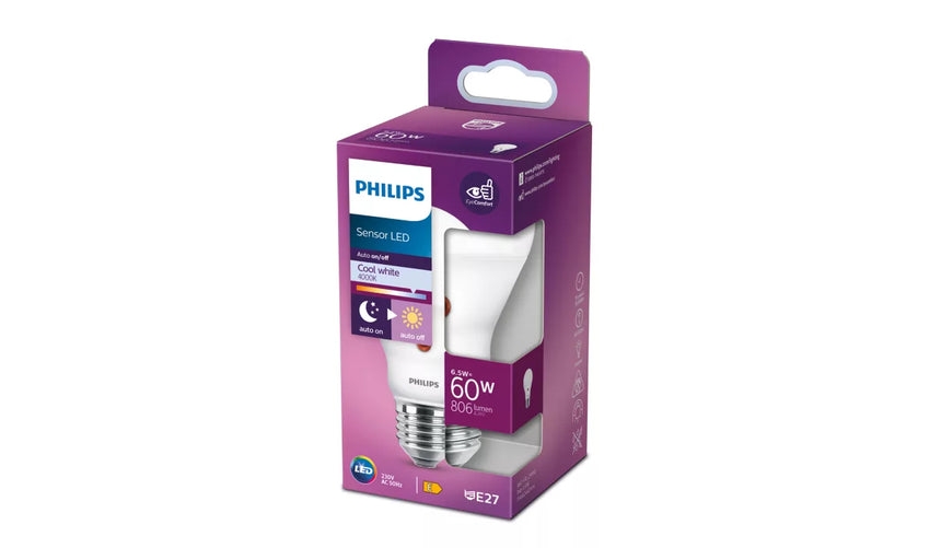 Philips Bombilla LED estándar 6,5W 4000K crepuscular sensor 782719