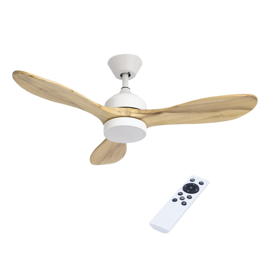 Ventilador de techo LedsC4 Calar blanco madera clara motor DC Ø107cm VE-0016-BLA