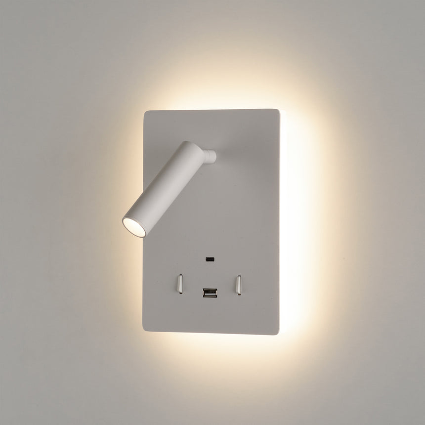 ACB Manat Aplique LED blanco texturado 12W 3000K + 3W 3000K Dos interruptores orientable con USB con USBC A3568001B