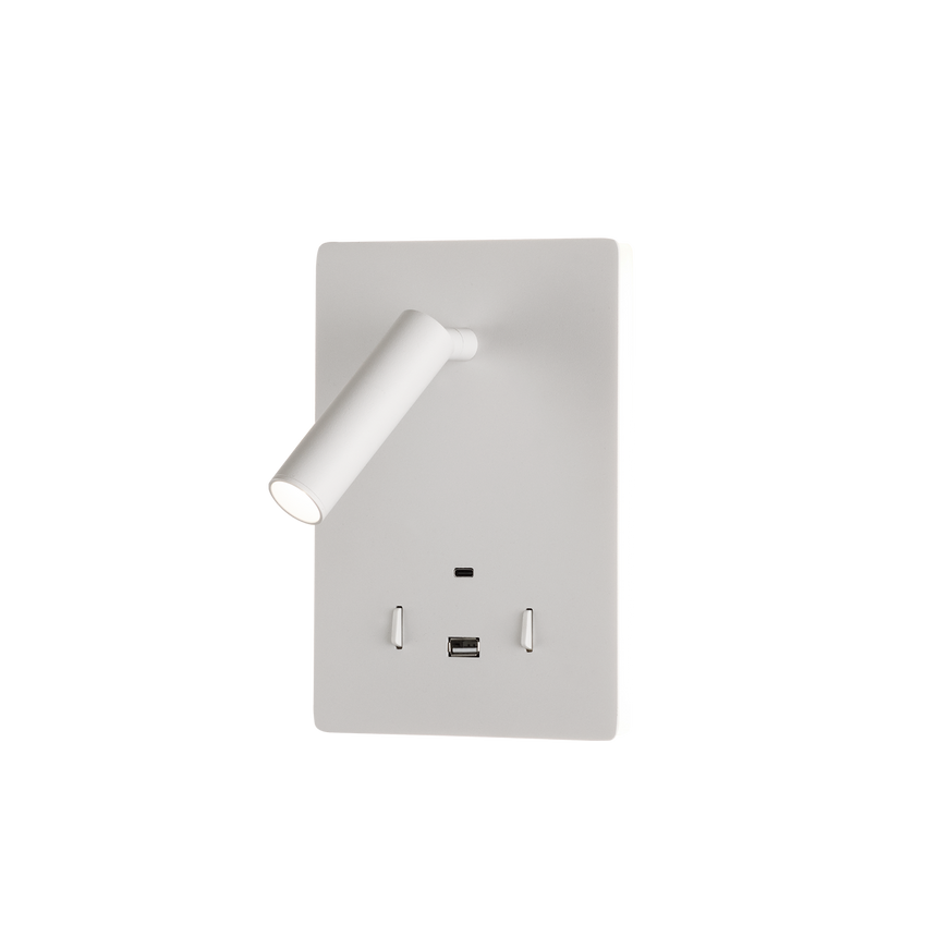 ACB Manat Aplique LED blanco texturado 12W 3000K + 3W 3000K Dos interruptores orientable con USB con USBC A3568001B