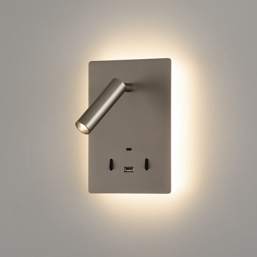 ACB Manat aplique LED niquel mate 12W 3000K + 3W 3000K dos interruptores orientable USB USBC A3568001NM