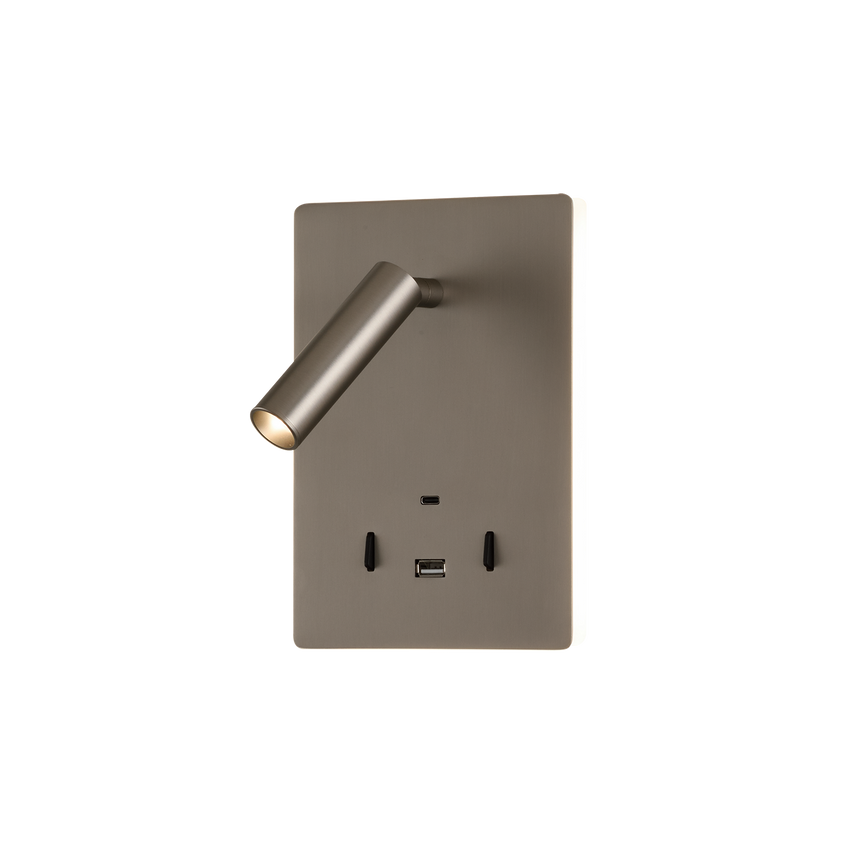 ACB Manat aplique LED niquel mate 12W 3000K + 3W 3000K dos interruptores orientable USB USBC A3568001NM