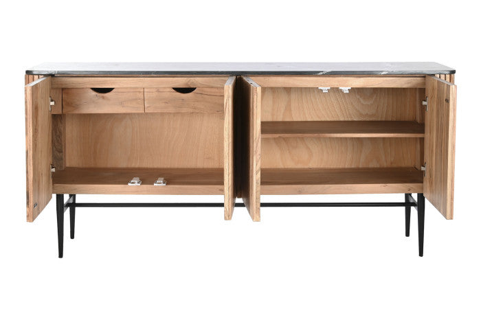 Aparador buffet salón Acacia mármol negro 170x40x80 207415