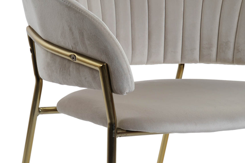 Silla terciopelo greige y metálica dorada 58×53×73 cm 207811