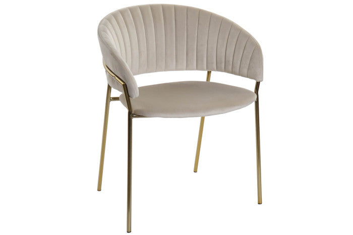 Silla terciopelo greige y metálica dorada 58×53×73 cm 207811