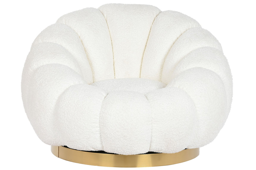 White textile swivel armchair with gold metal 212038