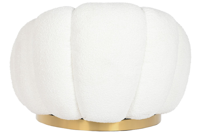 White textile swivel armchair with gold metal 212038
