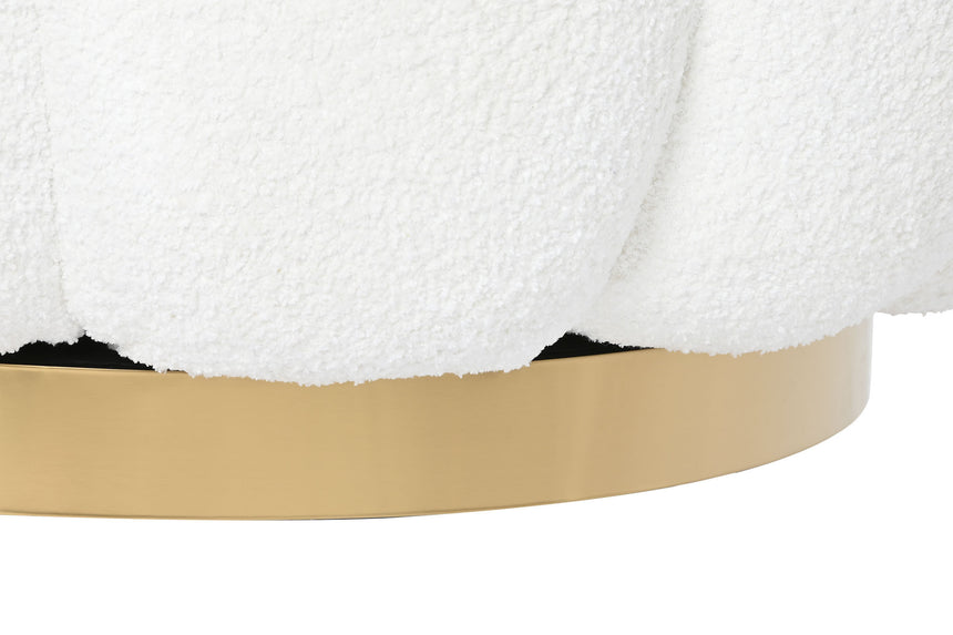 White textile swivel armchair with gold metal 212038