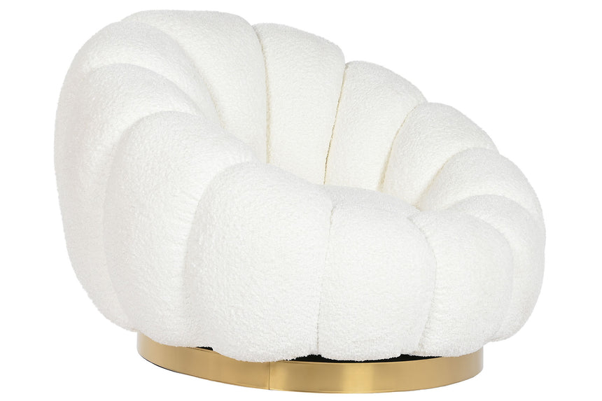 White textile swivel armchair with gold metal 212038